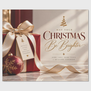 Papel De Presente Natal Burgundy Dourado Mais Brilhante