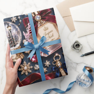 Papel De Presente Natal Burgundy Marinho Parisiense