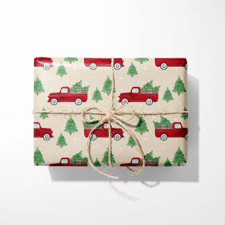 Papel De Presente Natal Caminhão Vermelho Rústico