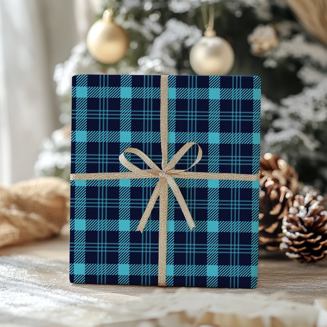 Papel De Presente Natal Caprichoso Xadrez Azul Retro (Criador carregado)