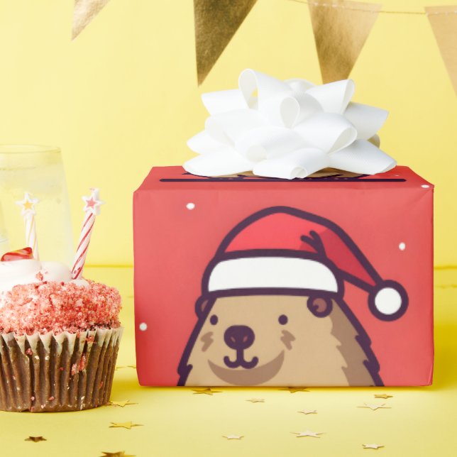 Papel De Presente Natal Capybara Santa Hat (Festa de aniversário)
