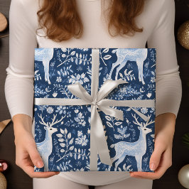 Papel De Presente Natal Caro Azul Monocromático Branco