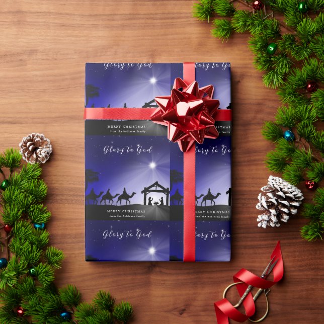 Papel De Presente Natal - Cena da Natividade Glória a Deus Cristão (Presente de Natal)