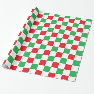 Papel De Presente Natal Checkered vermelho e verde