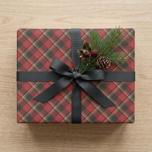 Papel De Presente Natal Clássico Aconchegante em Xadrez Vermelho e P