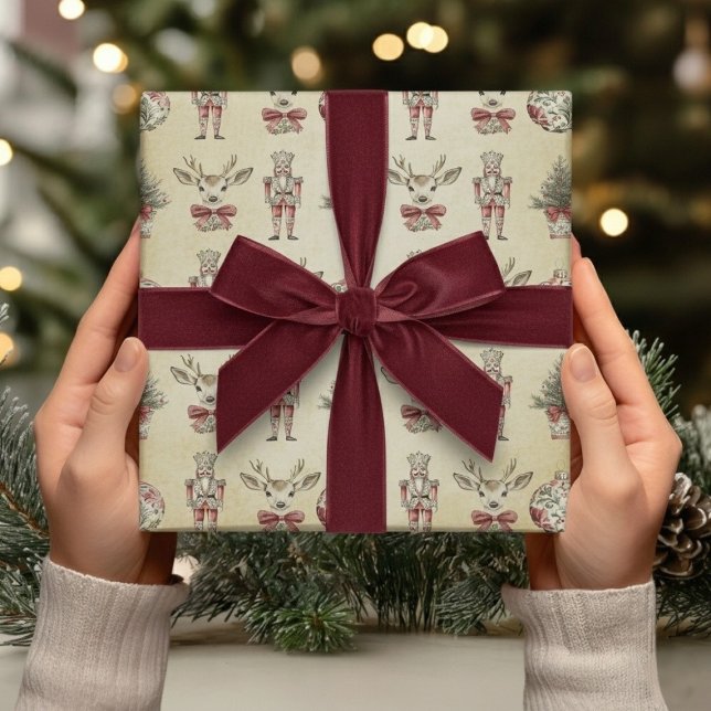 Papel De Presente Natal clássico Chinoiserie Toile Jumbo (Classic Christmas Vintage Chinoiserie Toile Jumbo Wrapping Paper)