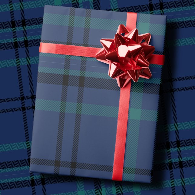 Papel De Presente Natal Clássico em Xadrez Azul-Marinho e Verde (Criador carregado)