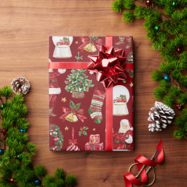 Papel De Presente Natal clássico Feriado de Santa Claus Bells