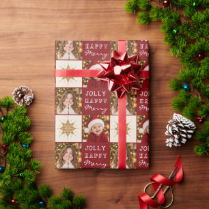 Papel De Presente Natal com 2 Fotos de Família Personalizadas