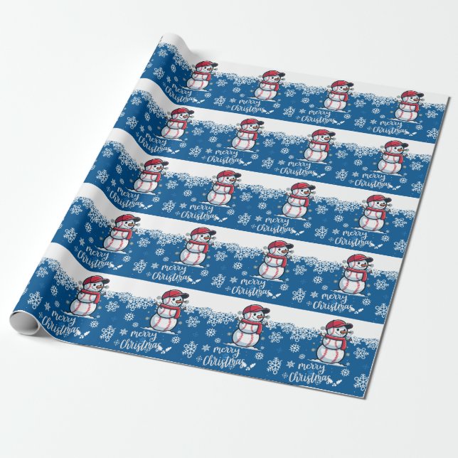 Papel De Presente Natal com beisebol com bola de fundo azul (Desenrolado)