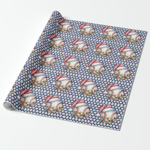 Papel De Presente Natal com beisebol com bola de fundo azul