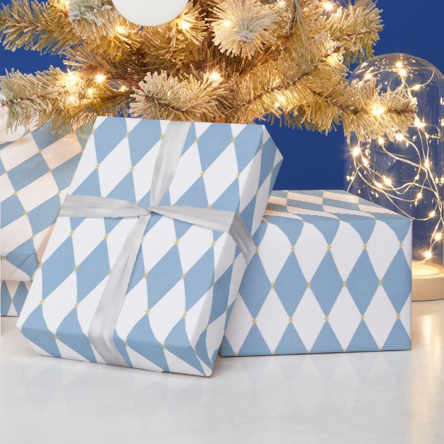 Papel De Presente Natal com Diamante Azul Branco (Feriados)