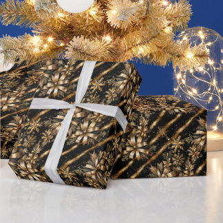 Papel De Presente Natal com Fita Preta Mármore e Dourada Opulenta