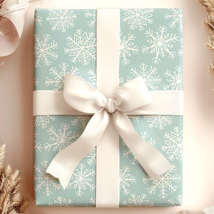 Papel De Presente Natal com Floco de Neve Azul Branco Suave