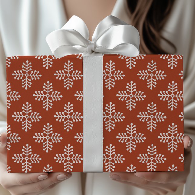 Papel De Presente Natal com Floco de Neve Vermelho e Branco Simples  (Criador carregado)