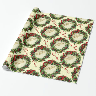 PAPEL DE PRESENTE NATAL COM HOLLY BERRIES, JOY PEACE AMOR