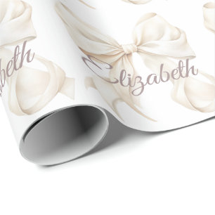 Papel De Presente Natal com Laço Branco Elegante