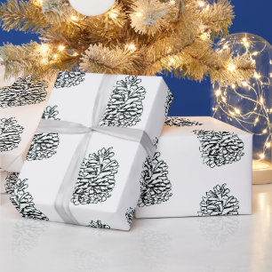 Papel De Presente Natal com padrão de pinha desenhado à mão