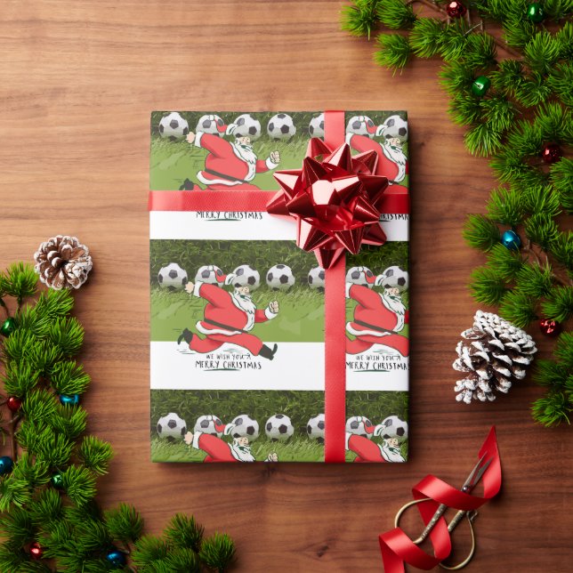 Papel De Presente Natal com Papai Noel jogando bola (Presente de Natal)
