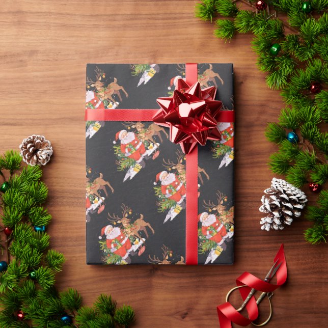 Papel De Presente Natal com Papais noeis - Férias (Presente de Natal)