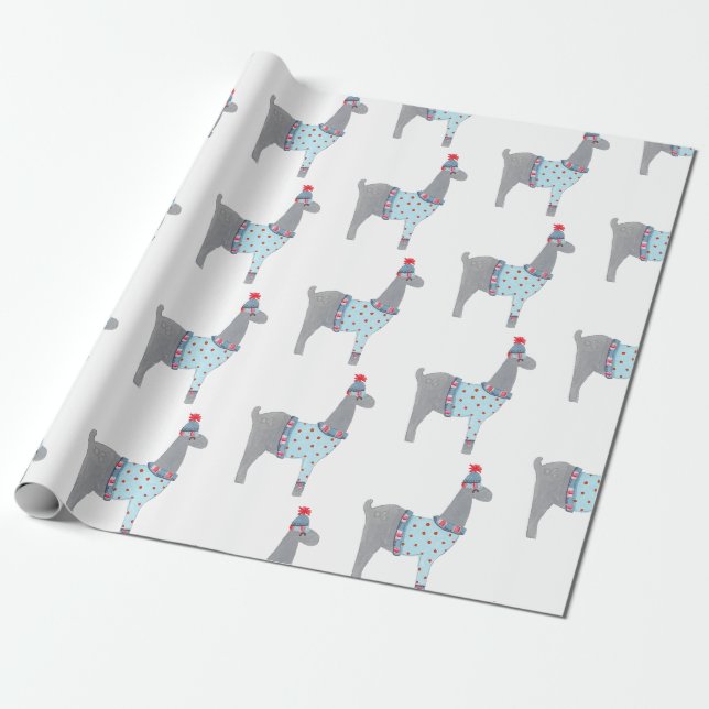 Papel De Presente Natal com tema de lhama (Desenrolado)