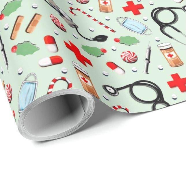 Papel De Presente Natal com Tema Médico (Ponta do rolo)