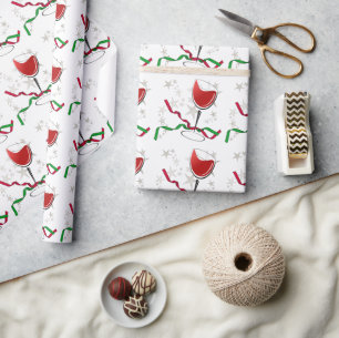Papel De Presente Natal com Vinho Tinto
