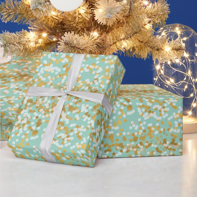 Papel De Presente Natal Confete Branco Dourado Hortelã (Feriados)