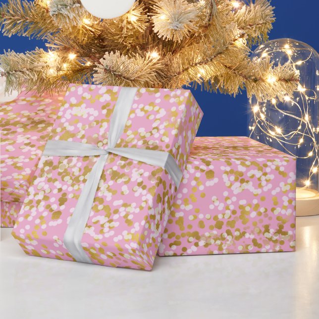 Papel De Presente Natal Confetes Branco Dourado Rosa (Feriados)