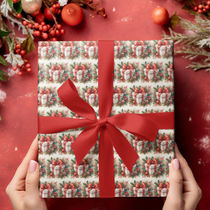 Papel De Presente Natal Coquete com Pontos Pretos Vermelhos e Branco