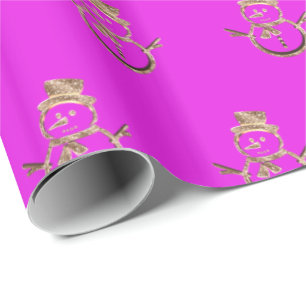 Papel De Presente Natal cor-de-rosa e Dourado do teste padrão bonit