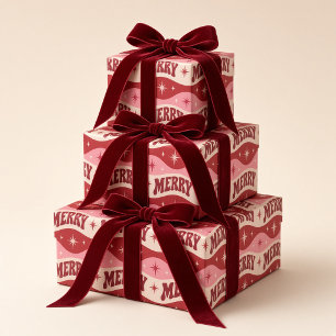 Papel De Presente Natal Cor-de-rosa Vermelho Ondulado Retro