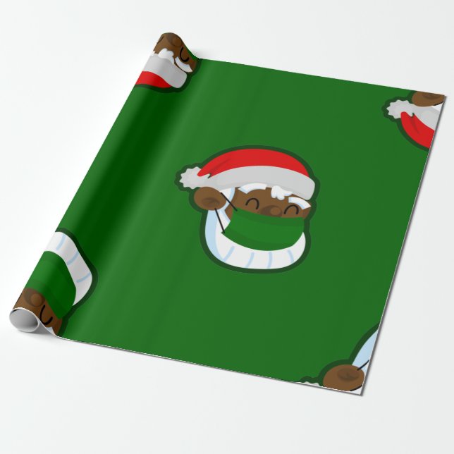 Papel De Presente natal córdico face mask papais noeis pretos (Desenrolado)