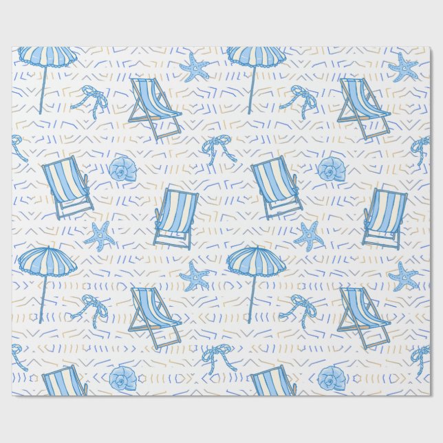 Papel De Presente Natal Costeiro Azul Aquarela Conchas  (Aberto)