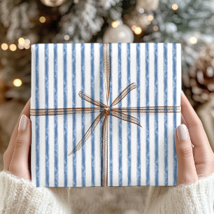 Papel De Presente Natal Costeiro em Listras Azuis e Brancas