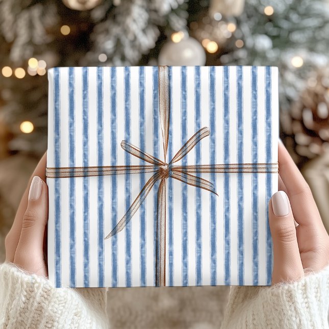 Papel De Presente Natal Costeiro em Listras Azuis e Brancas (Criador carregado)