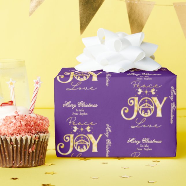 Papel De Presente Natal Cristão P Paz Dourada Joy Amor (Festa de aniversário)