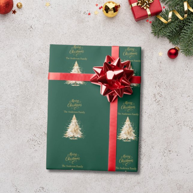 Papel De Presente Natal da árvore de ouro verde (Criador carregado)