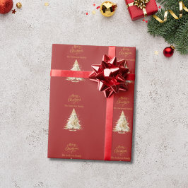 Papel De Presente Natal da árvore de ouro vermelho