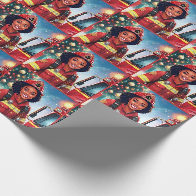 Papel De Presente Natal da Bombeiro Afro-Americana (Ponta)