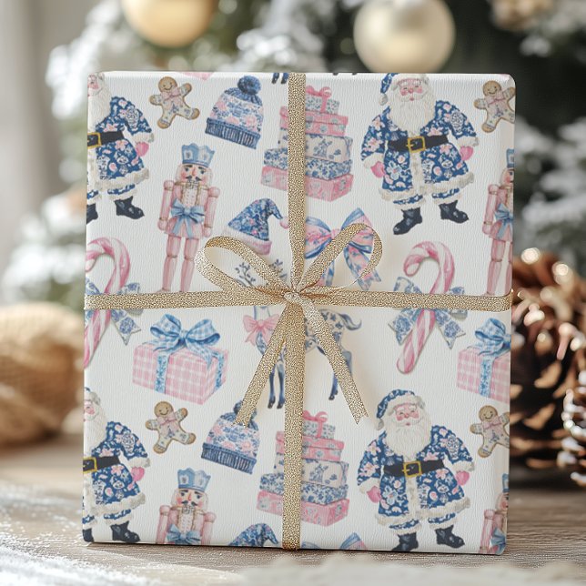 Papel De Presente Natal da China Azul e Rosa (Criador carregado)