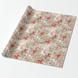 Papel De Presente Natal da Floral Watercolor Elegante