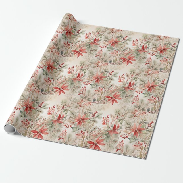 Papel De Presente Natal da Floral Watercolor Elegante (Desenrolado)