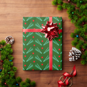 Papel De Presente Natal da Folhagem Verde da Floresta Negra de inver