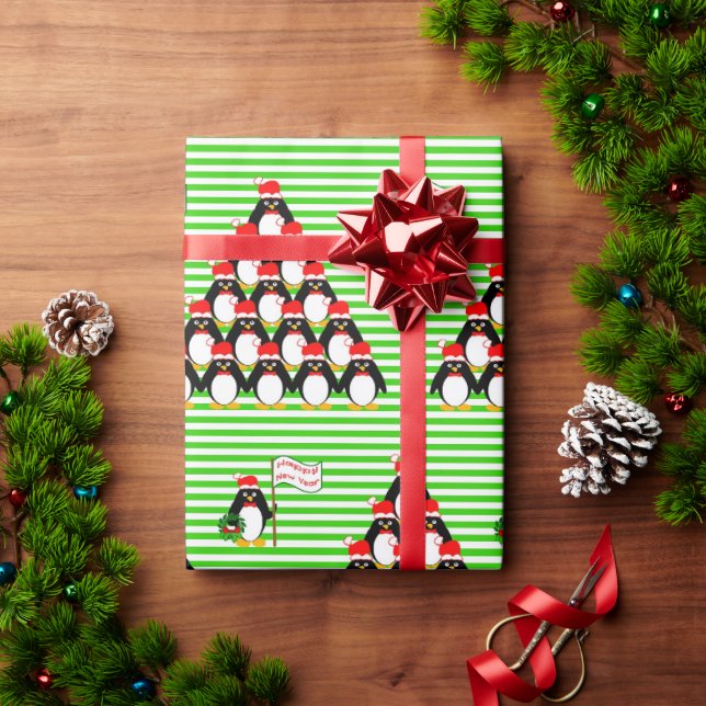 Papel De Presente Natal da Greve Verde da Pirâmide Penguin (Presente de Natal)