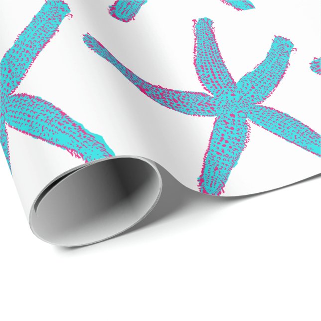 Papel De Presente Natal da Praia Branca de Teal Pink do Starfish (Ponta do rolo)