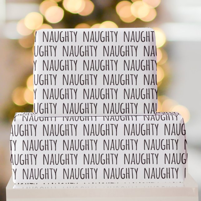Papel De Presente Natal da Tipografia Branca Negra Nata (Naughty wrapping paper for naughty boys and girls)