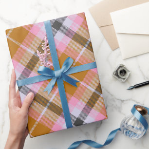 Papel De Presente Natal da Xadrez de padrão rosa
