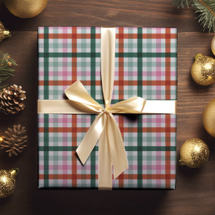 Papel De Presente Natal da Xadrez Moderna Rosa Verde Vermelho