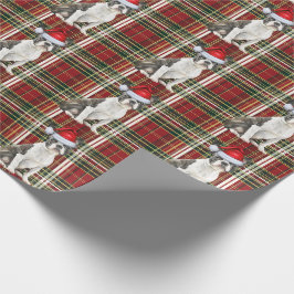 Papel De Presente Natal da Xadrez Verde Vermelha de Boston Terrier D